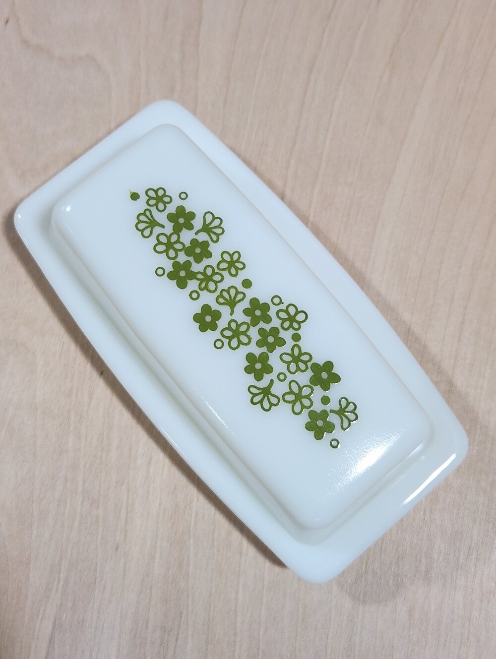 Vintage Pyrex Spring Blossom Butter Dish Crazy Daisy Green Flowers VTG